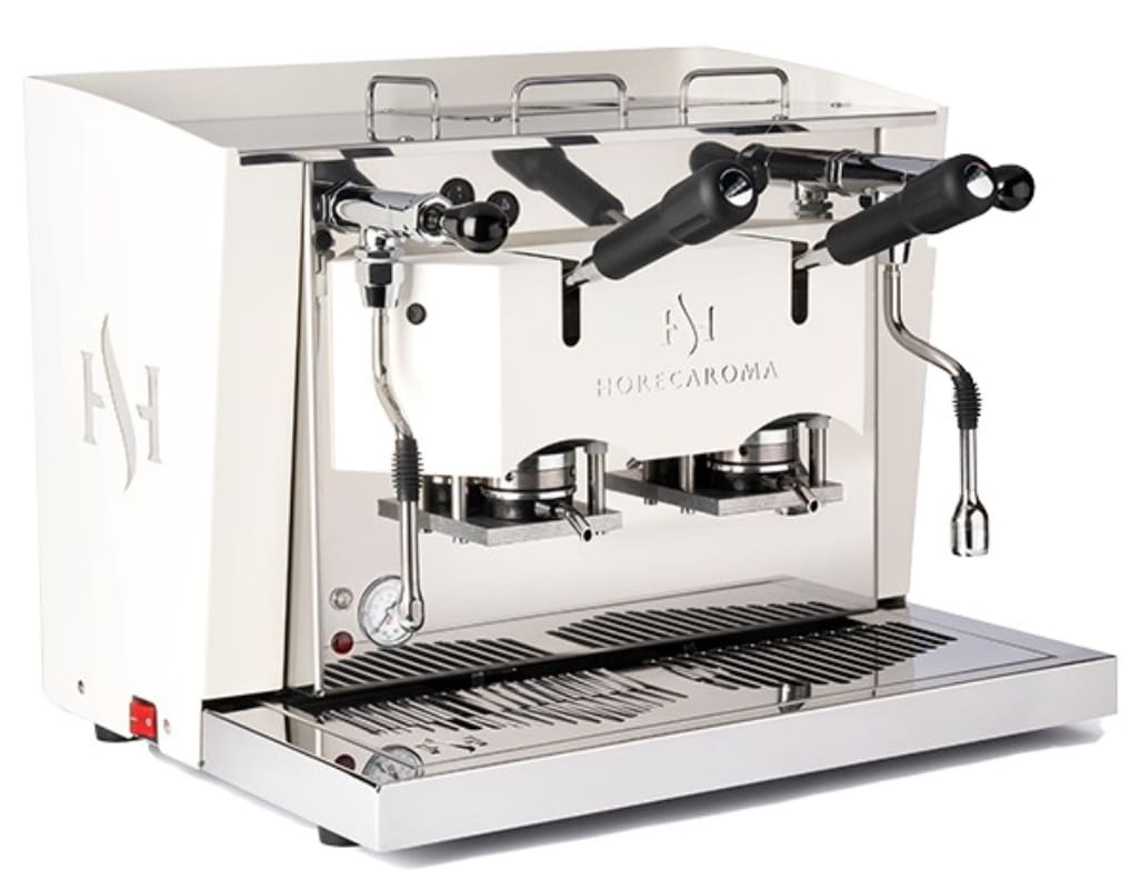 Aroma – HO.RE.CA. 2.0 – Weiß-Inox 2 Gruppen Dosiert - Kaffeemaschine für E.S.E. Pads