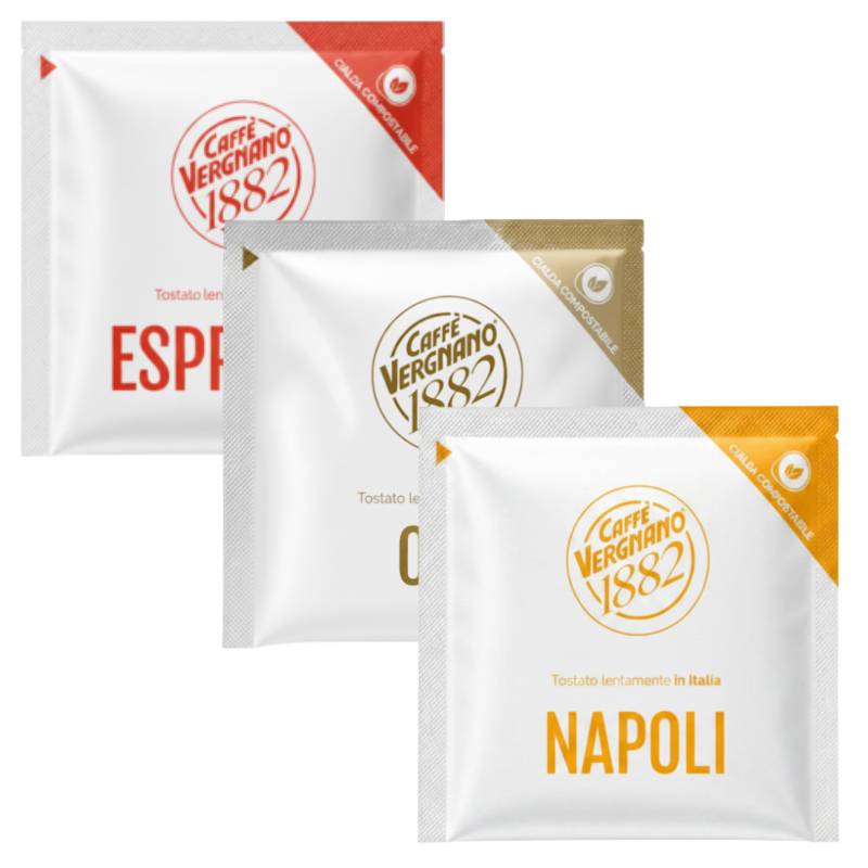 Caffè Vergnano 1882 E.S.E. Pads Sortiment – Espresso, Oro und Napoli Kaffeepads (44mm)