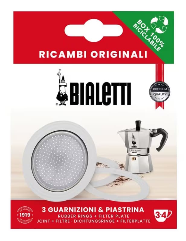 Bialetti Ersatzteil-Set – Filter und 3 Dichtungen für Moka 3 Tassen