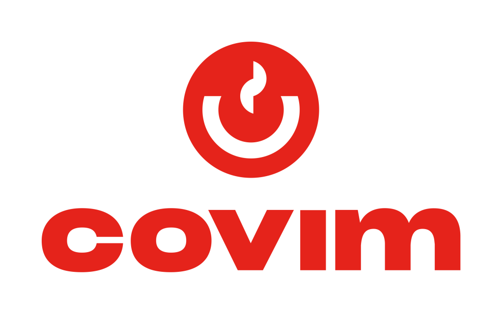 Covim Caffè Logo – Roter Schriftzug mit Kaffeedampf-Symbol für italienischen Kaffee