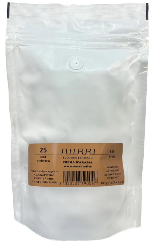 Nurri Caffè Crema d'Arabia 100 % Arabica Lungo Café Crème – E.S.E. Pads 44 mm, 25 Stück