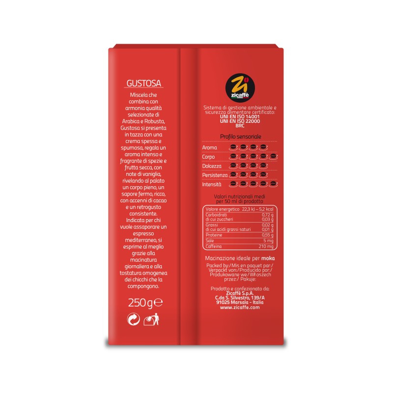 Zicaffé – Gustosa – Gemahlener Kaffee (250 g) MHD 12/2026